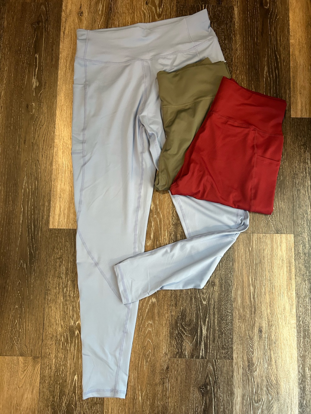 Set of 3- Women’s Pocket Leggings - Light Blue, Olive Green, and Burgundy